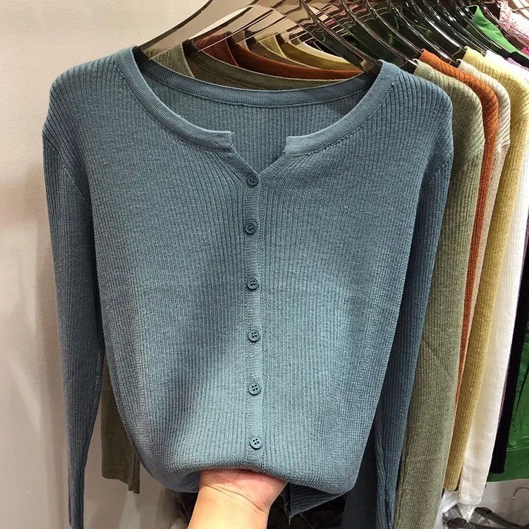 V-Neck Long Sleeve Knit Cardigan Women Spring — feature 27