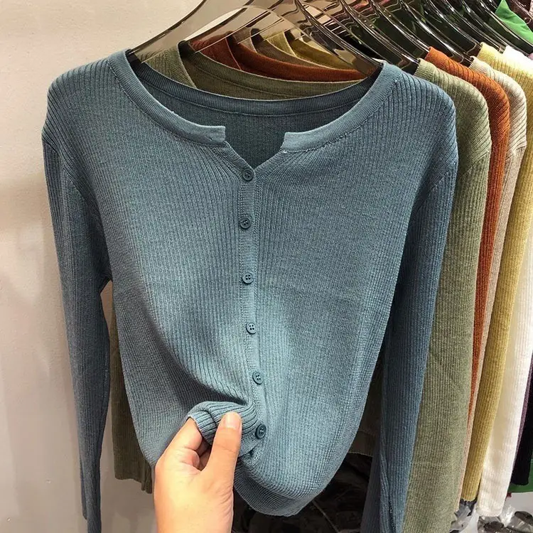 V-Neck Long Sleeve Knit Cardigan Women Spring — feature 28