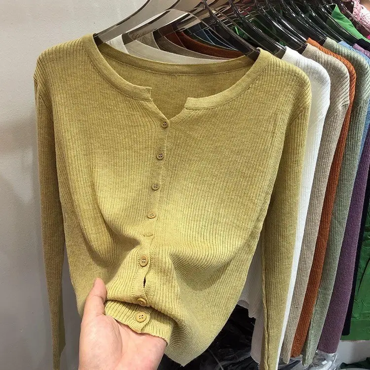 V-Neck Long Sleeve Knit Cardigan Women Spring — feature 3