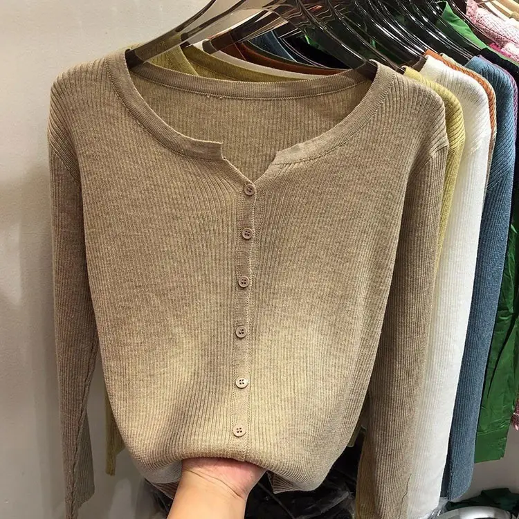 V-Neck Long Sleeve Knit Cardigan Women Spring — feature 36