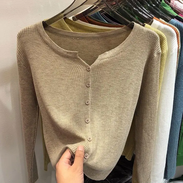 V-Neck Long Sleeve Knit Cardigan Women Spring — feature 37