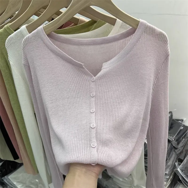 V-Neck Long Sleeve Knit Cardigan Women Spring — feature 39