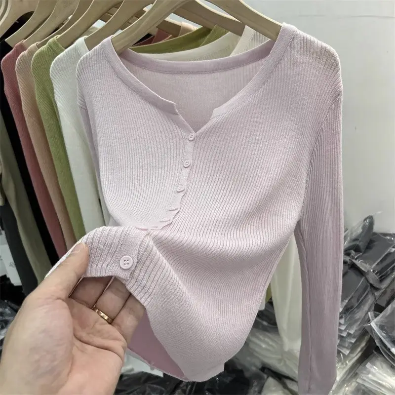 V-Neck Long Sleeve Knit Cardigan Women Spring — feature 40