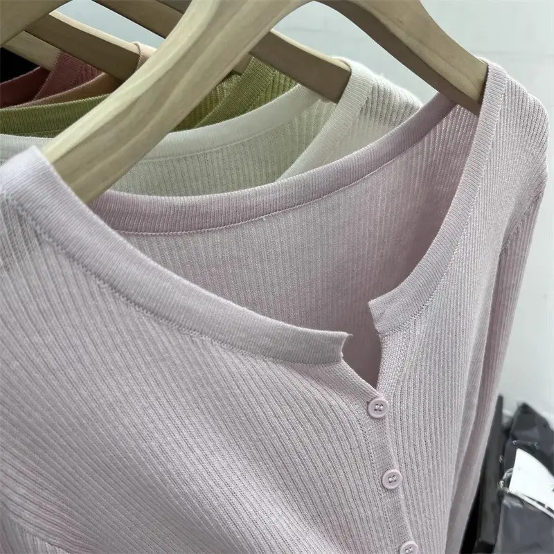 V-Neck Long Sleeve Knit Cardigan Women Spring — feature 41