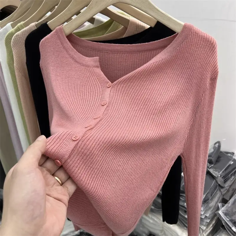 V-Neck Long Sleeve Knit Cardigan Women Spring — feature 45