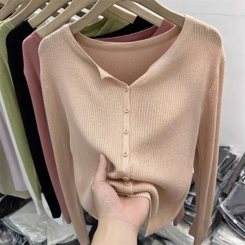 V-Neck Long Sleeve Knit Cardigan Women Spring — feature 46