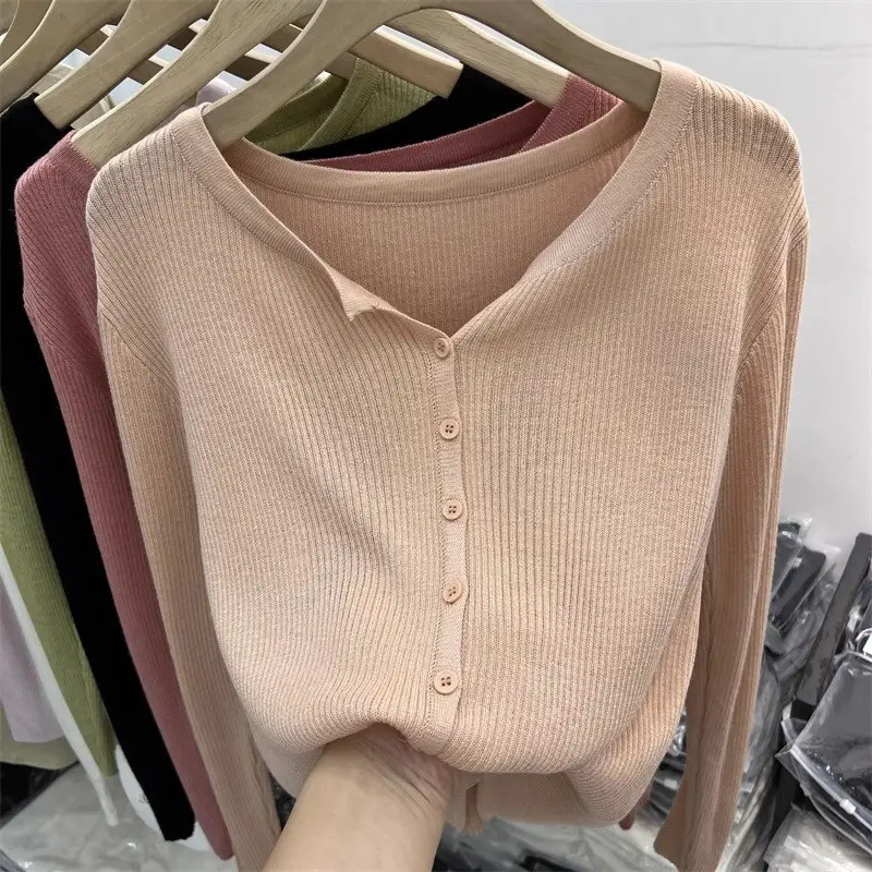 V-Neck Long Sleeve Knit Cardigan Women Spring — feature 47