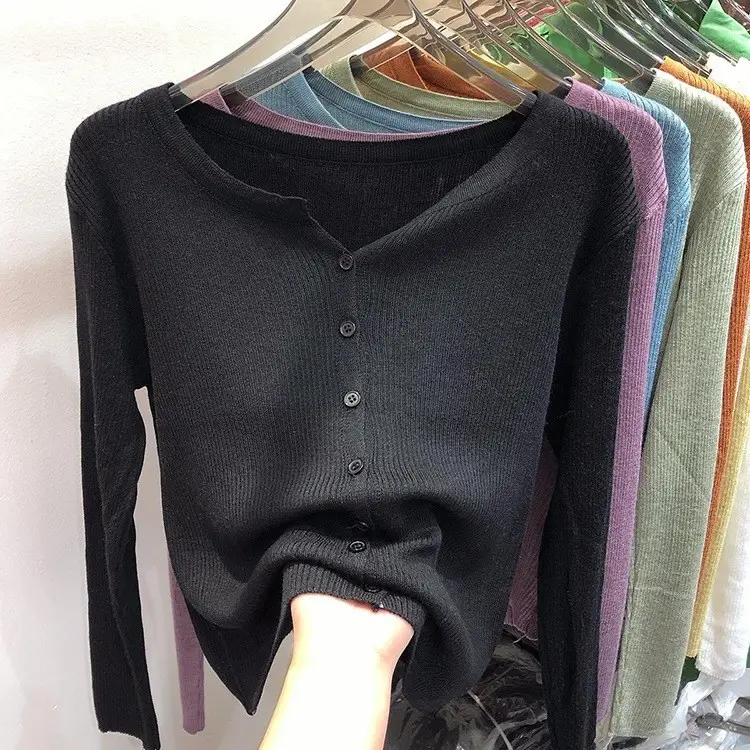 V-Neck Long Sleeve Knit Cardigan Women Spring — feature 48