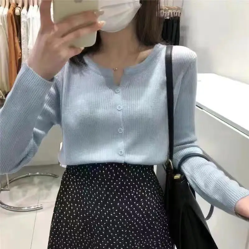 V-Neck Long Sleeve Knit Cardigan Women Spring — feature 49