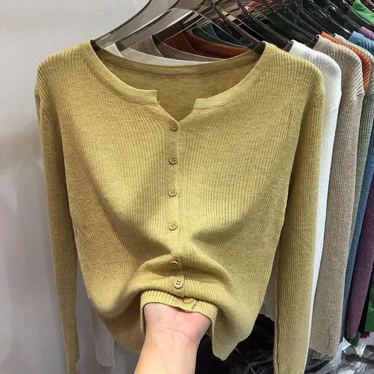 V-Neck Long Sleeve Knit Cardigan Women Spring — feature 5