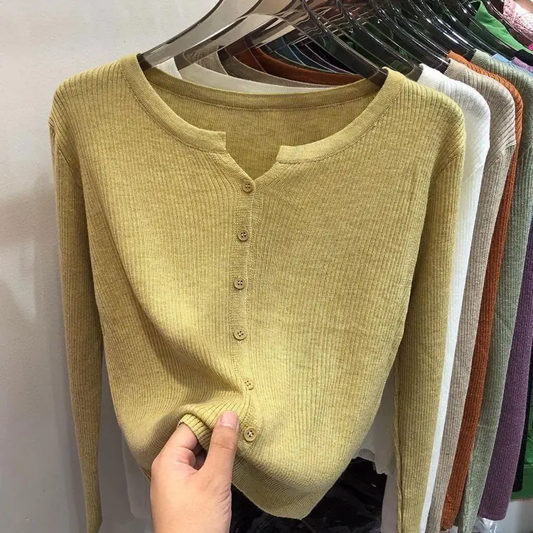 V-Neck Long Sleeve Knit Cardigan Women Spring — feature 7
