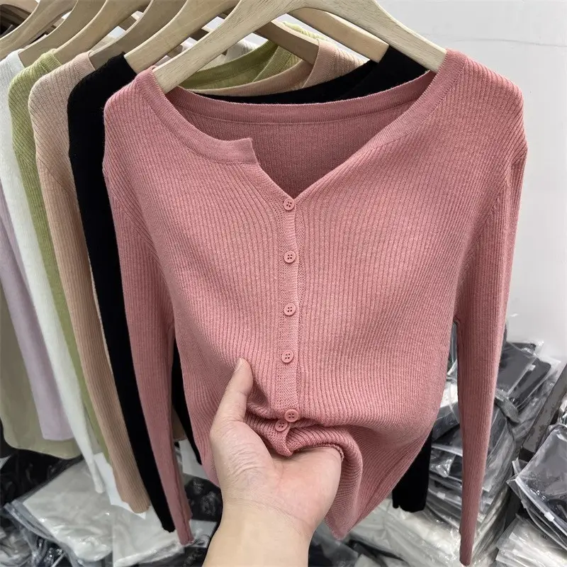 V-Neck Long Sleeve Knit Cardigan Women Spring — feature 44