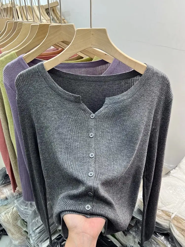 V-Neck Long Sleeve Knit Cardigan Women Spring - Image 11
