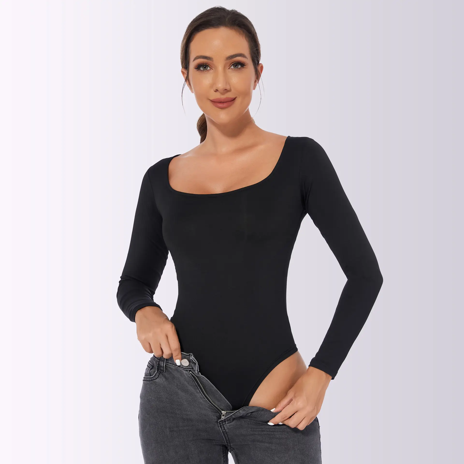 Black Long-Sleeve Women's Slim Fit Jumpsuit — feature 12
