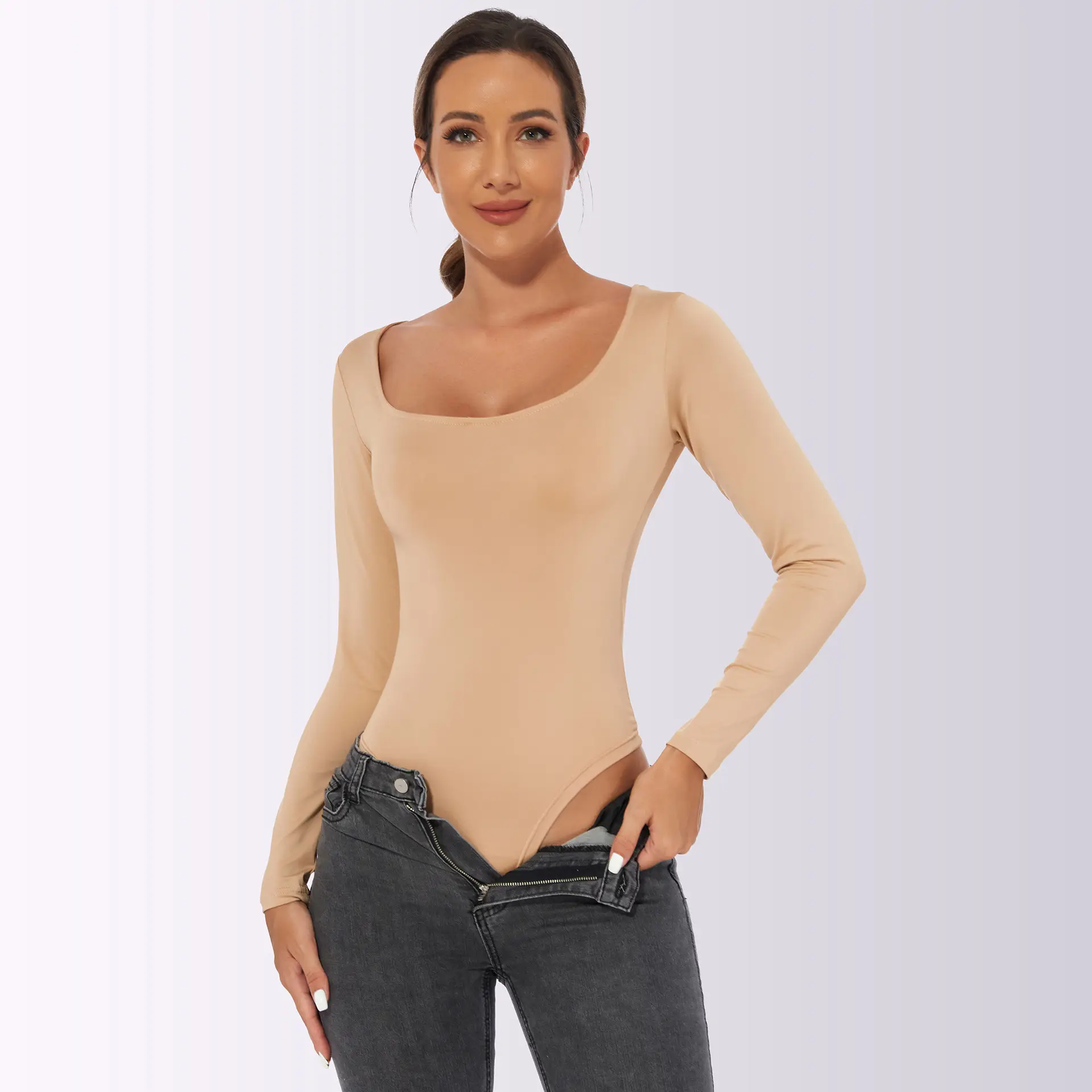 Black Long-Sleeve Women's Slim Fit Jumpsuit — feature 18