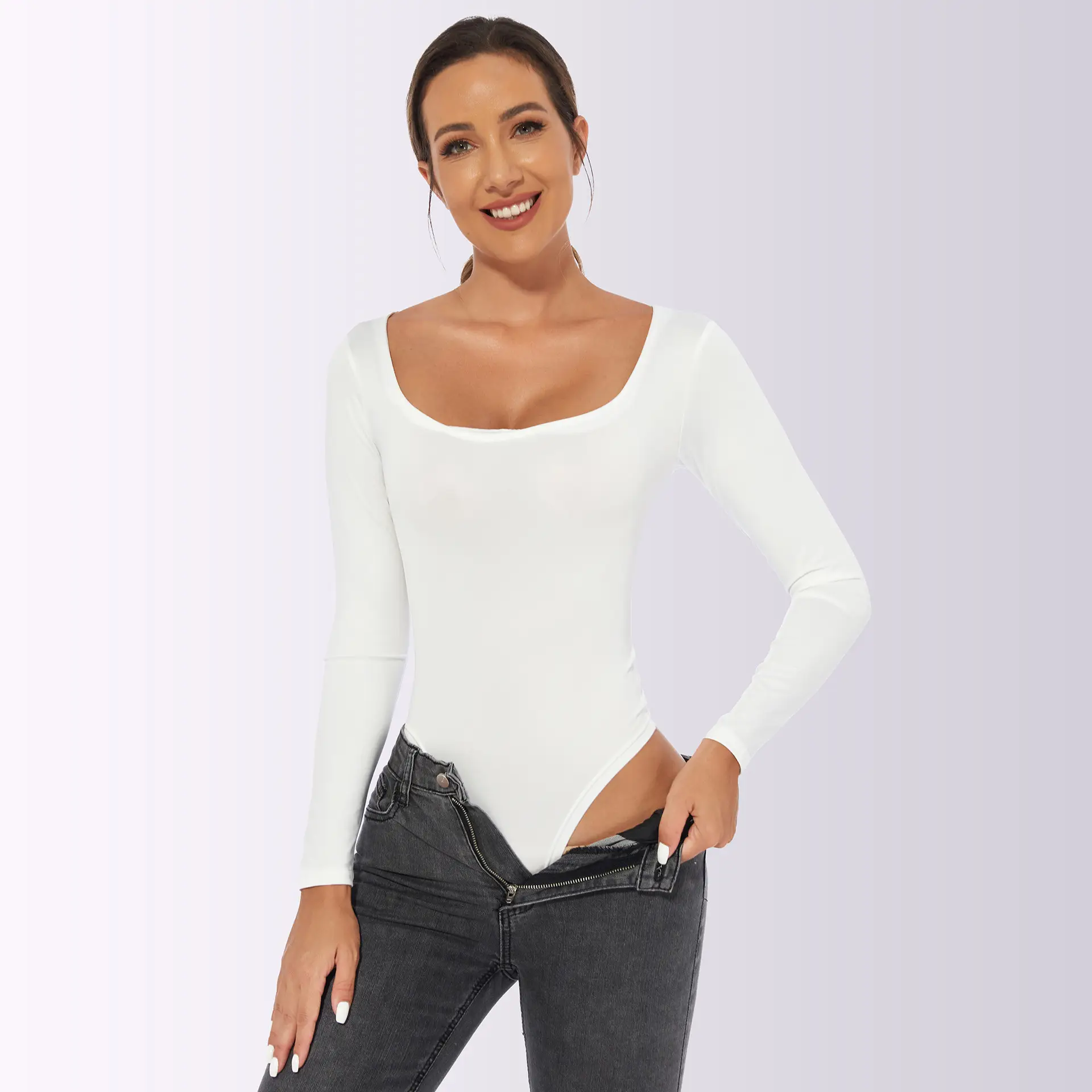 Black Long-Sleeve Women's Slim Fit Jumpsuit — feature 19