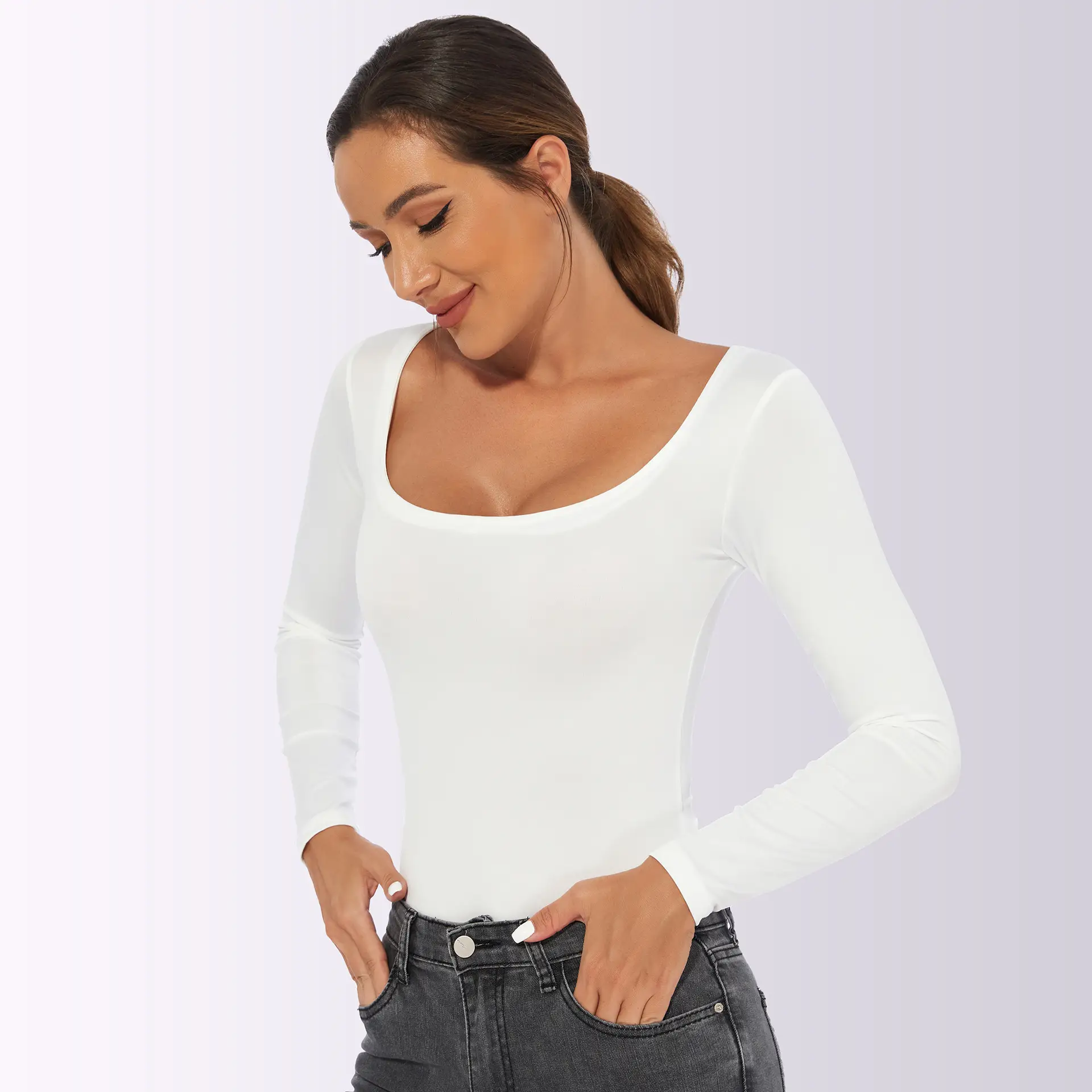 Black Long-Sleeve Women's Slim Fit Jumpsuit — feature 20