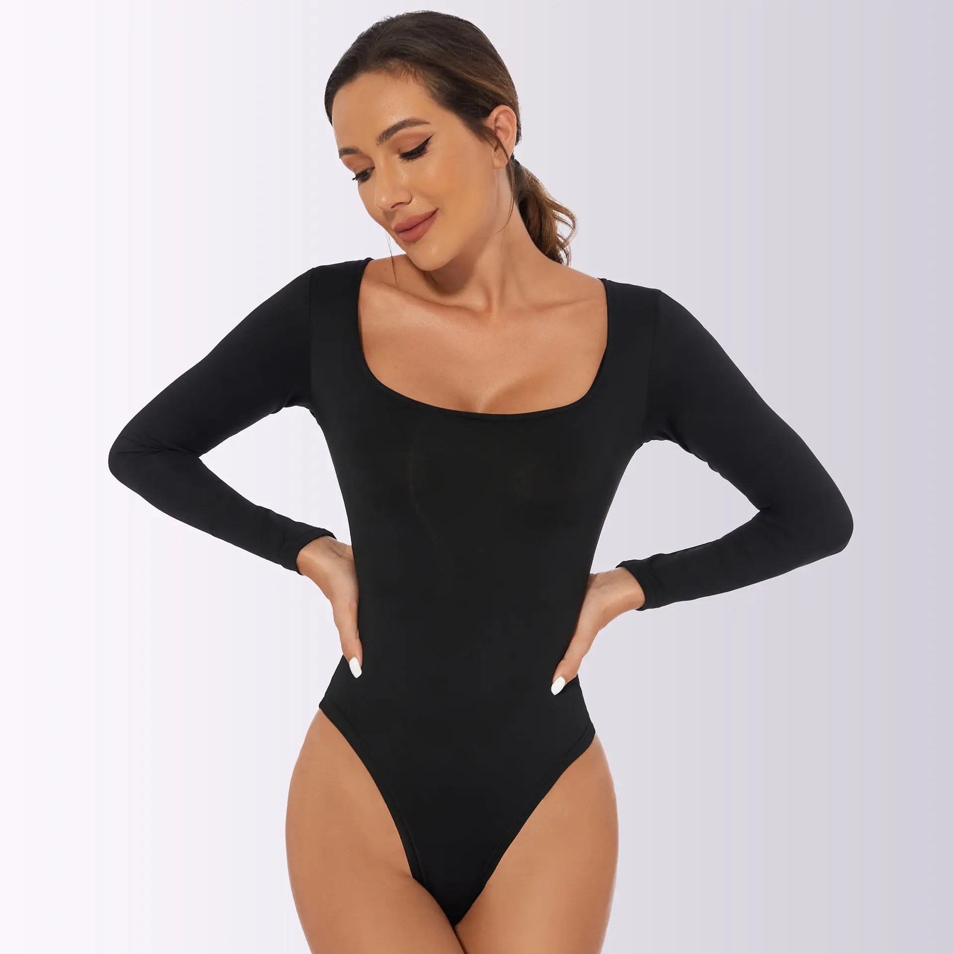 Black Long-Sleeve Women's Slim Fit Jumpsuit — feature 7