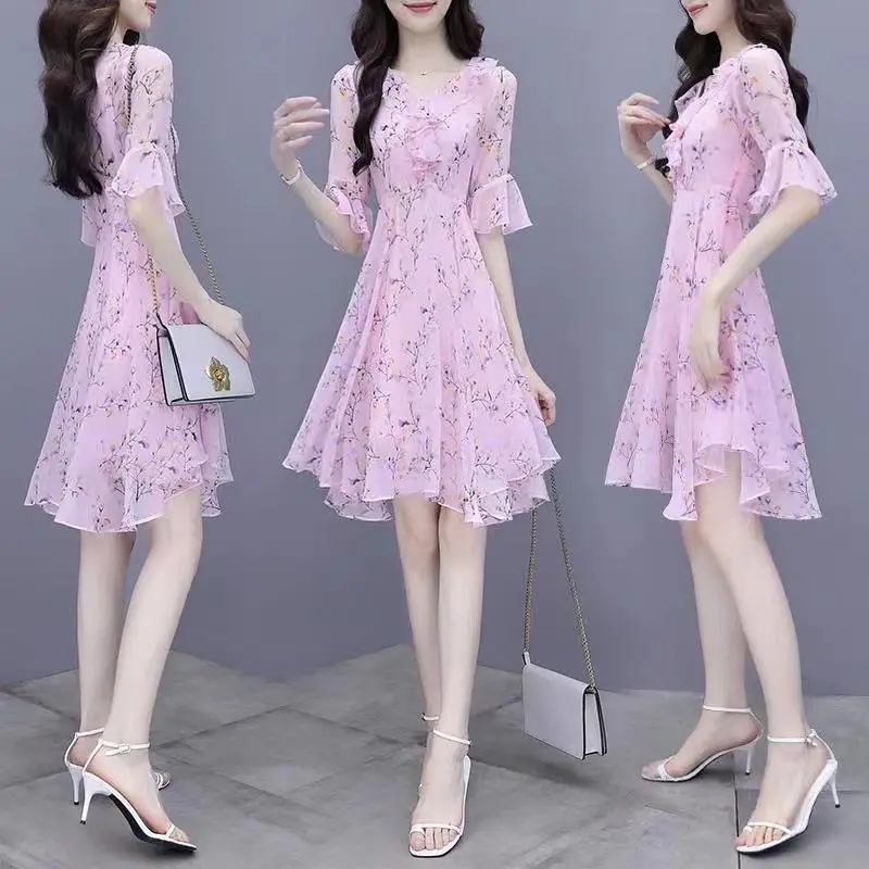Women's Bell Sleeve Floral Skirt Dress Summer 2025 - Image 3