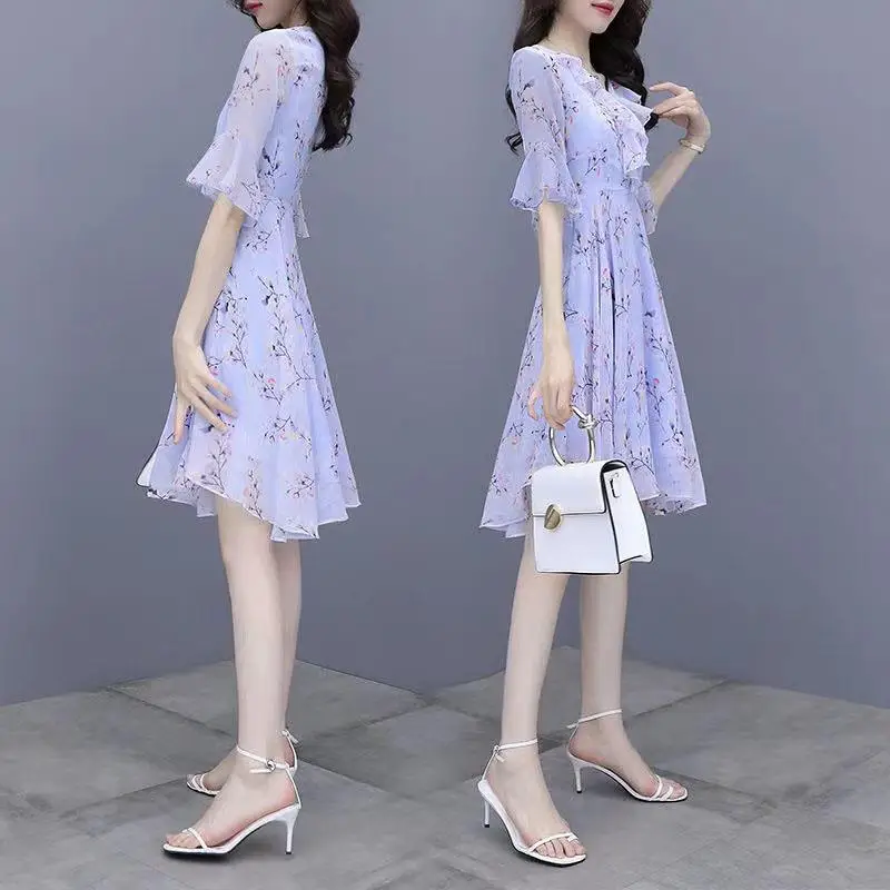 Women's Bell Sleeve Floral Skirt Dress Summer 2025 - Image 5