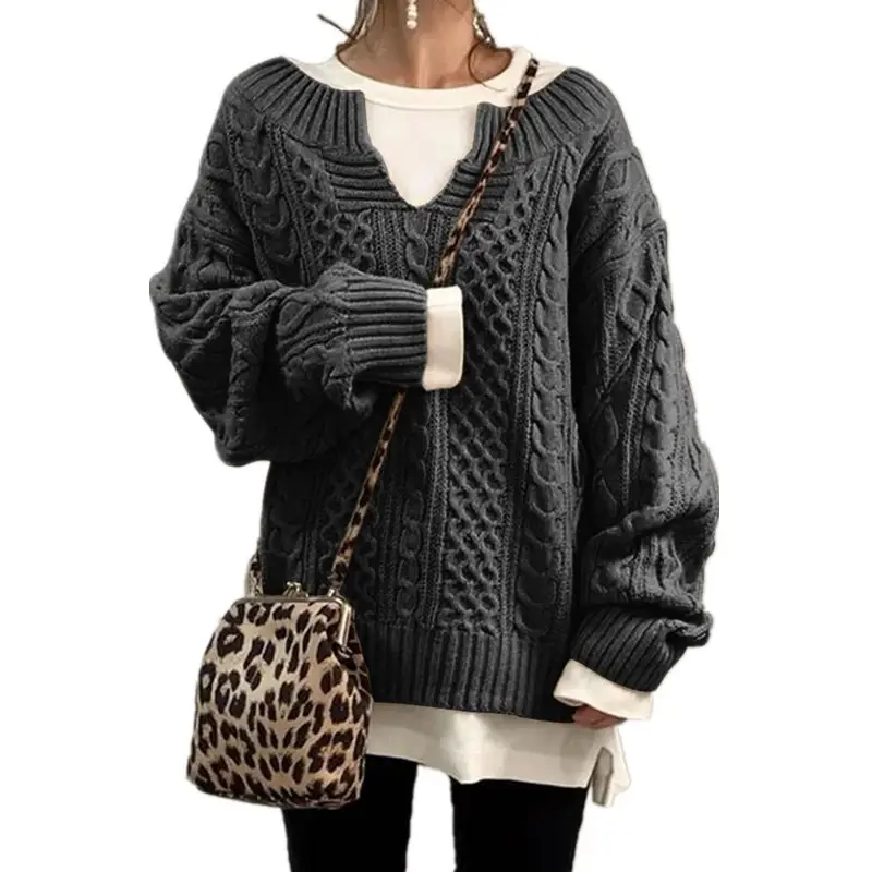 2023 Black Knitted V-Neck Sweater Casual Wear - Image 4