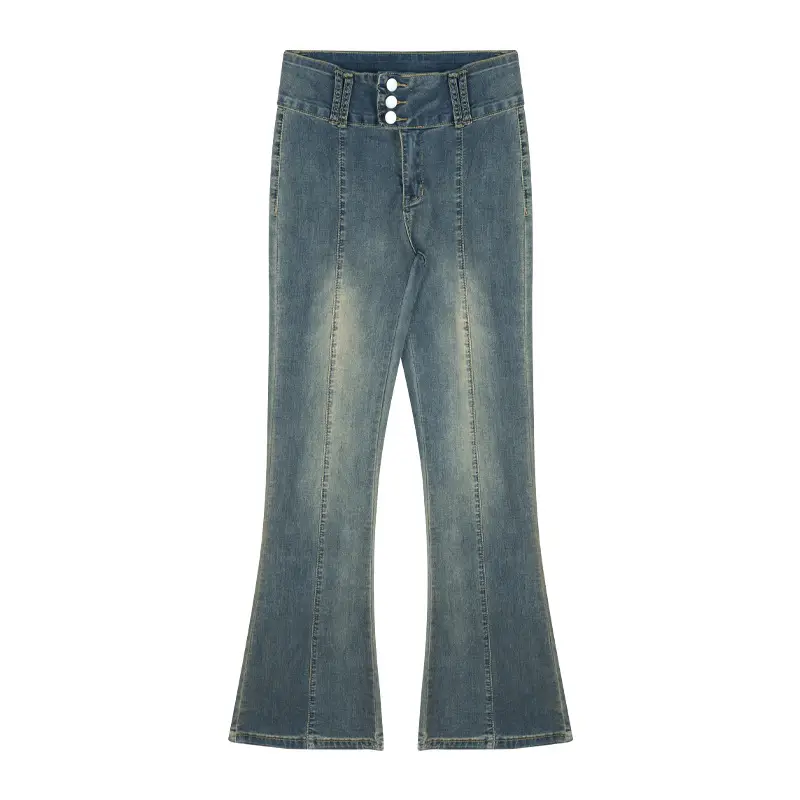 Hong Kong Style Retro Stretch High-Waist Micro-Flared Jeans for Women Spring & Fall 2025 New Straight Slim Slim Long Pants