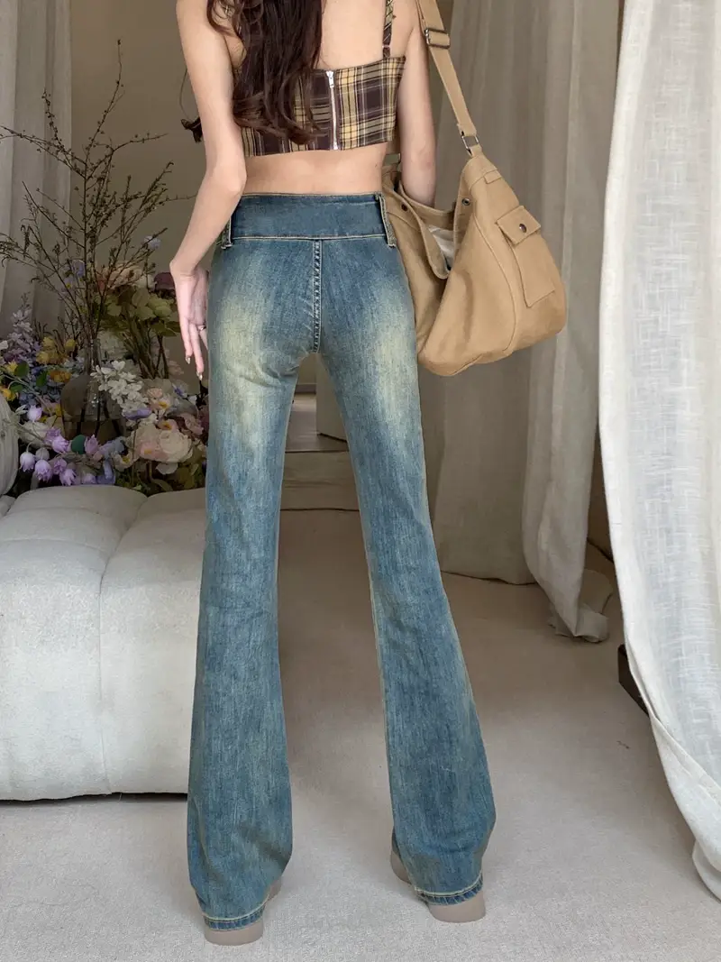 Hong Kong Style Retro Stretch High-Waist Micro-Flared Jeans for Women Spring & Fall 2025 New Straight Slim Slim Long Pants — feature 10