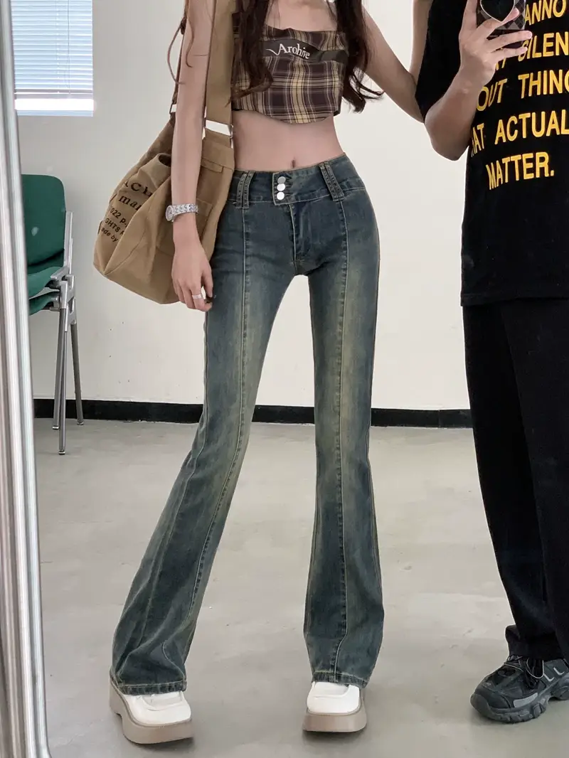 Hong Kong Style Retro Stretch High-Waist Micro-Flared Jeans for Women Spring & Fall 2025 New Straight Slim Slim Long Pants — feature 9