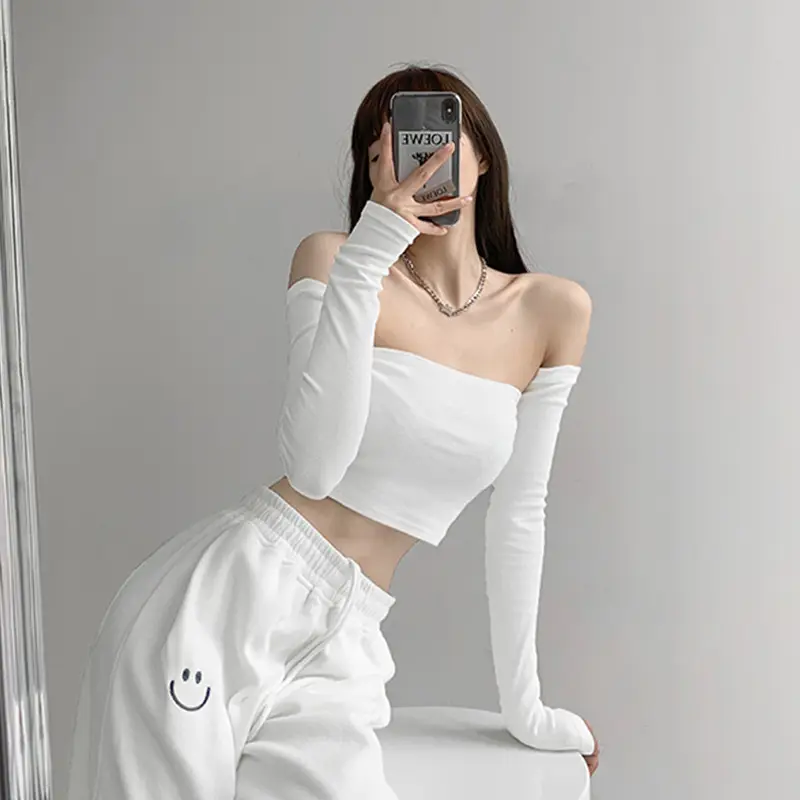Women Black Long Sleeve Tube Top Vest