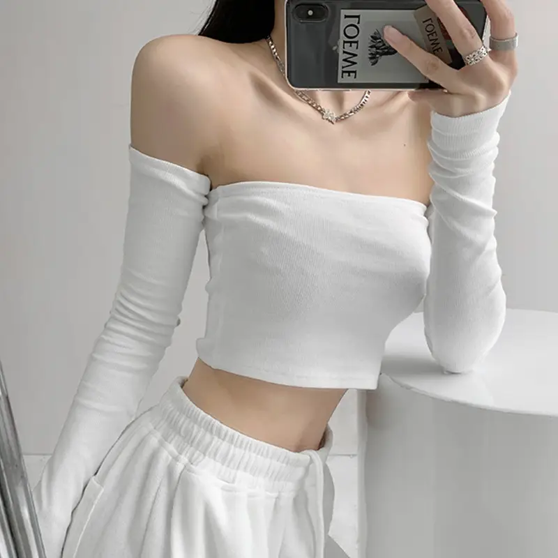 Women Black Long Sleeve Tube Top Vest