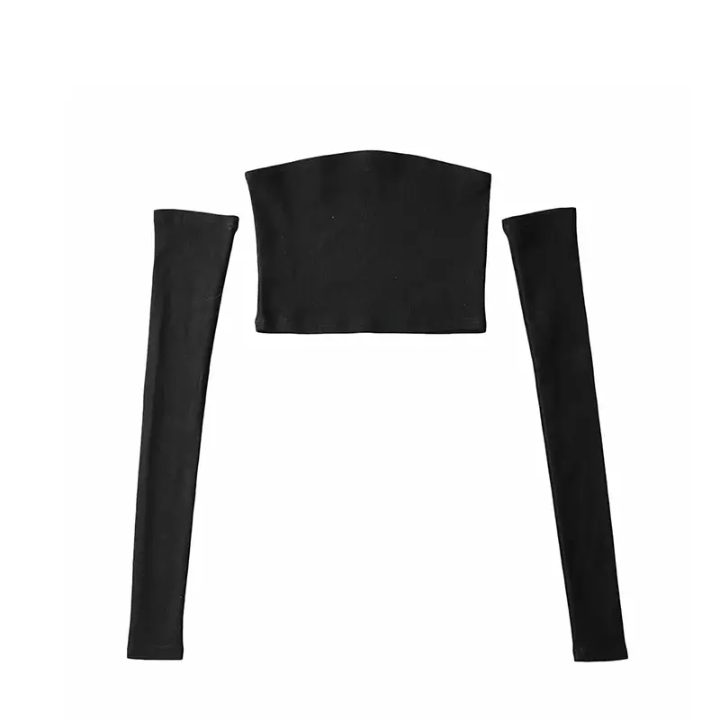 Women Black Long Sleeve Tube Top Vest