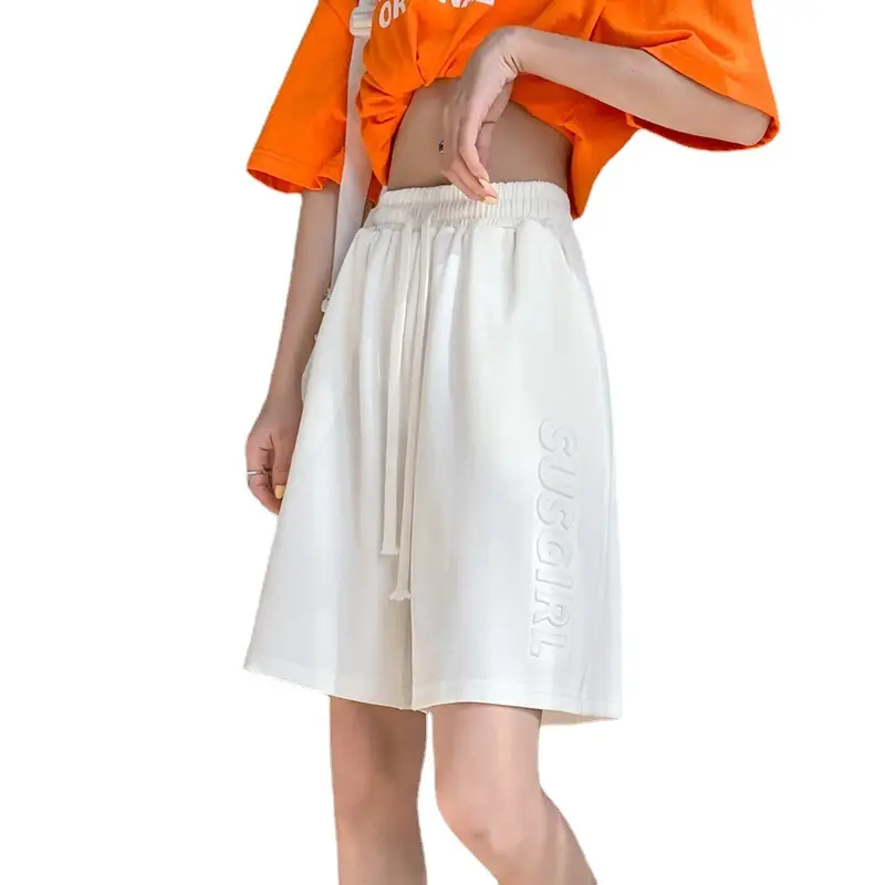 Women's Bump Letter Shorts White 2025 Summer - Image 5