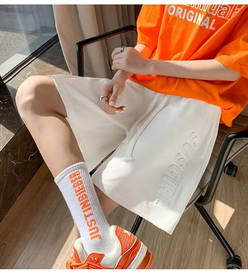 Women's Bump Letter Shorts White 2025 Summer — feature 11