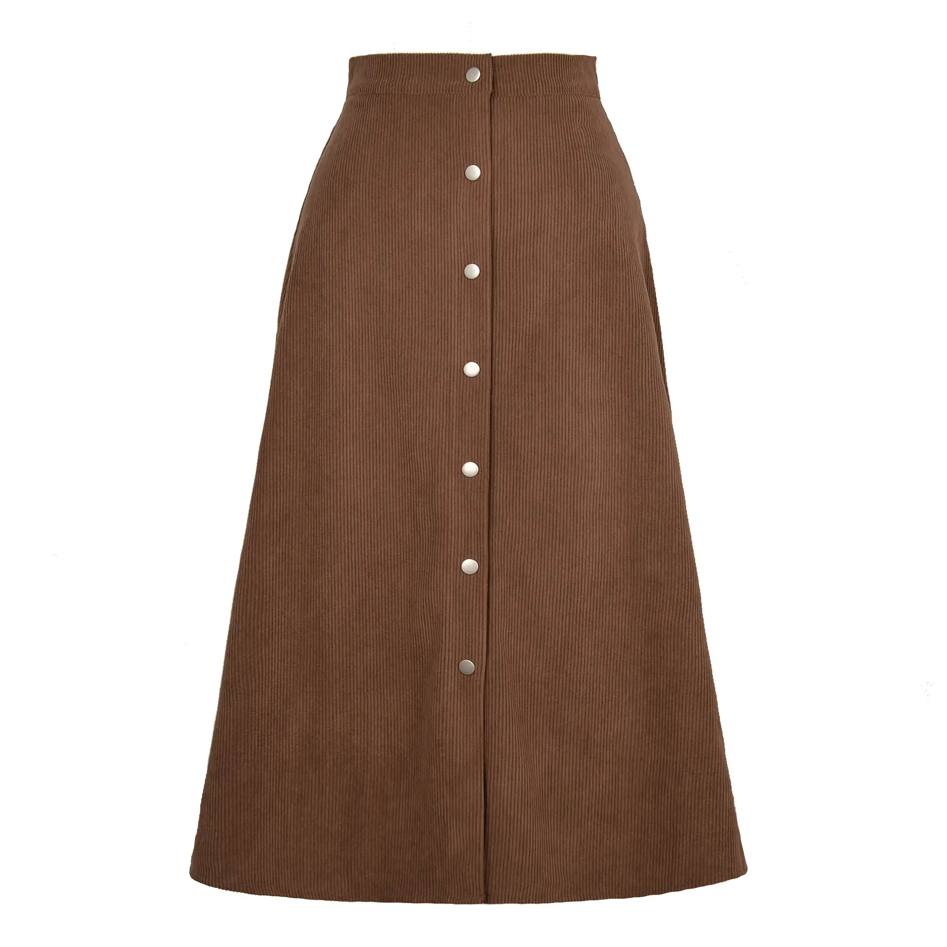 Women Corduroy Skirt High Waist Long Sleeve Tan