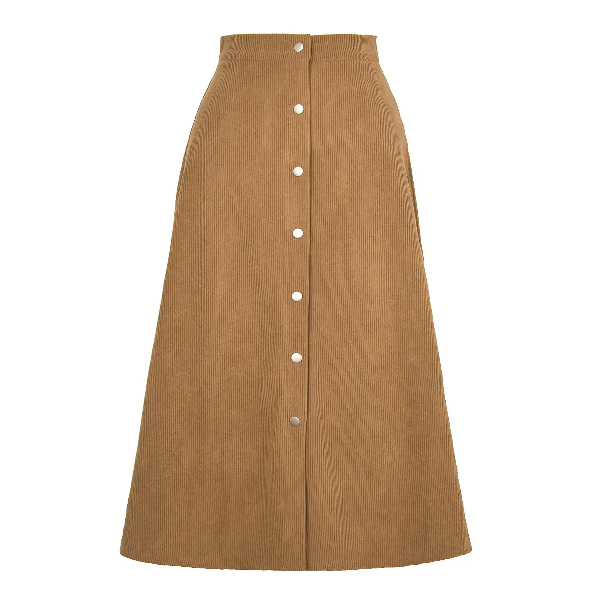 Women Corduroy Skirt High Waist Long Sleeve Tan