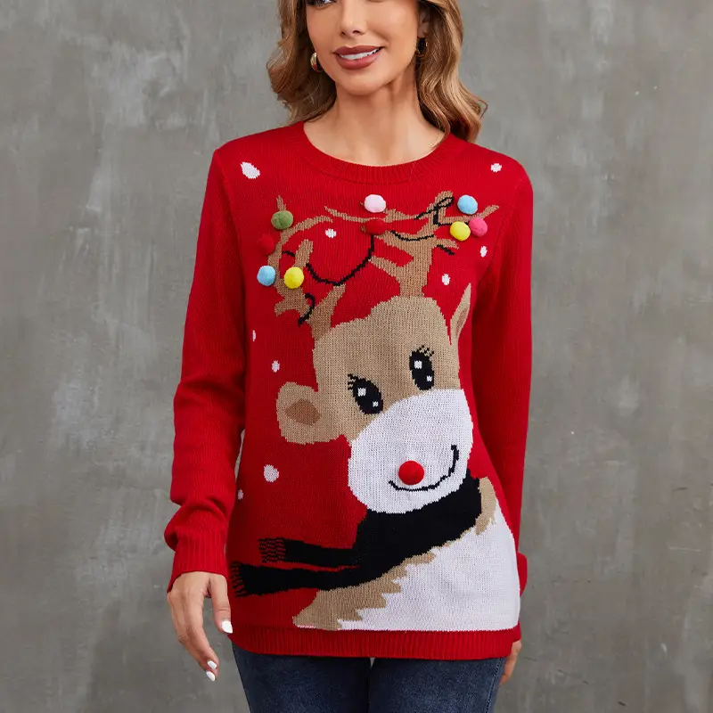 Red Deer Print Cross-Border Christmas Pullover Sweater - Image 4