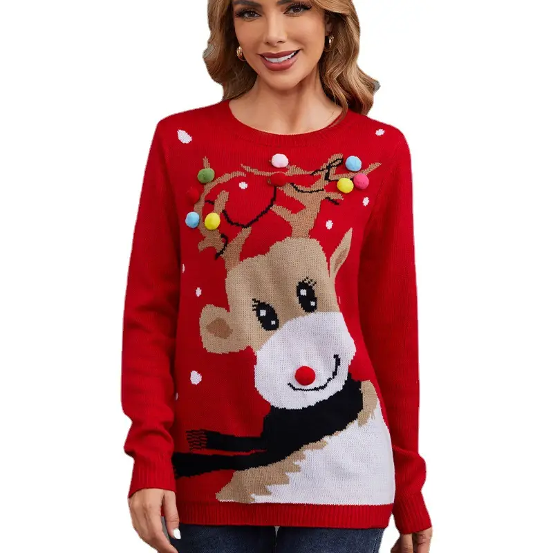 Red Deer Print Cross-Border Christmas Pullover Sweater - Image 6