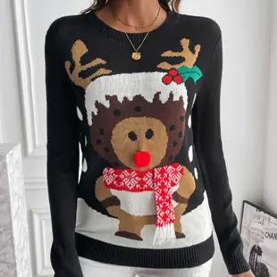 Red Deer Print Cross-Border Christmas Pullover Sweater — feature 25