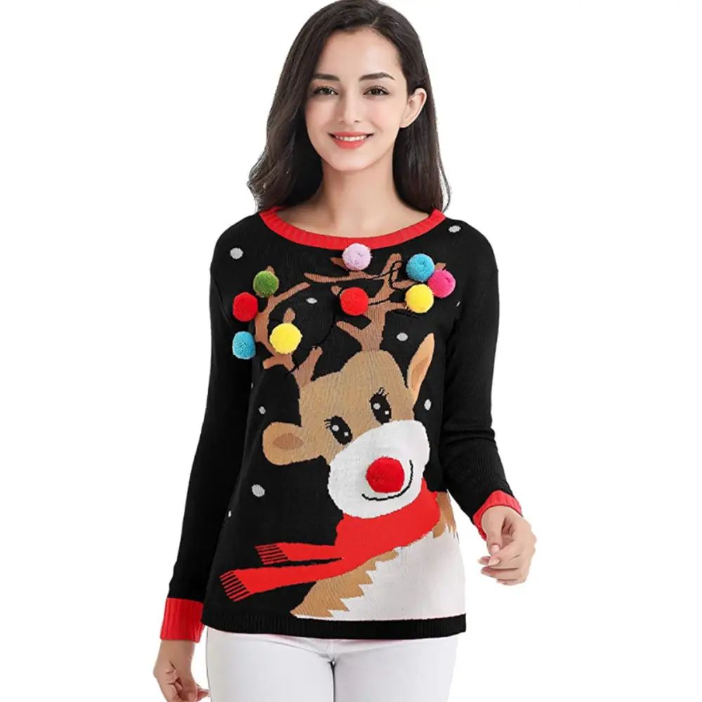Red Deer Print Cross-Border Christmas Pullover Sweater - Image 2
