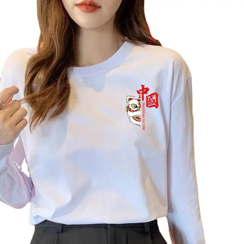 2024 Women Pure Cotton Long Sleeve T-Shirt C Print - Image 39