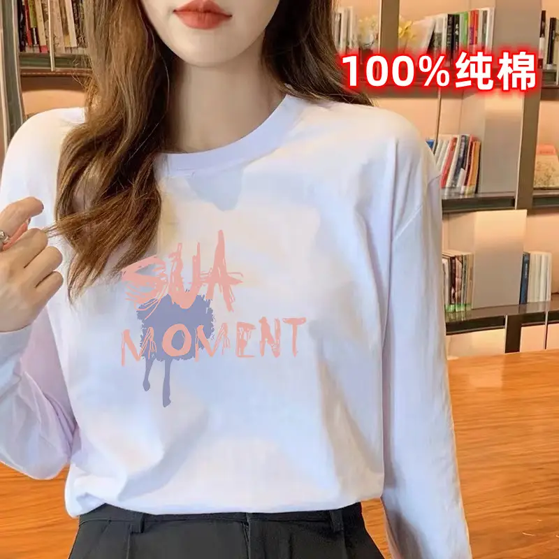 2024 Women Pure Cotton Long Sleeve T-Shirt C Print - Image 10