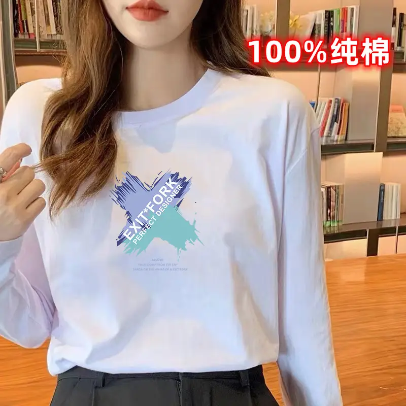 2024 Women Pure Cotton Long Sleeve T-Shirt C Print - Image 11