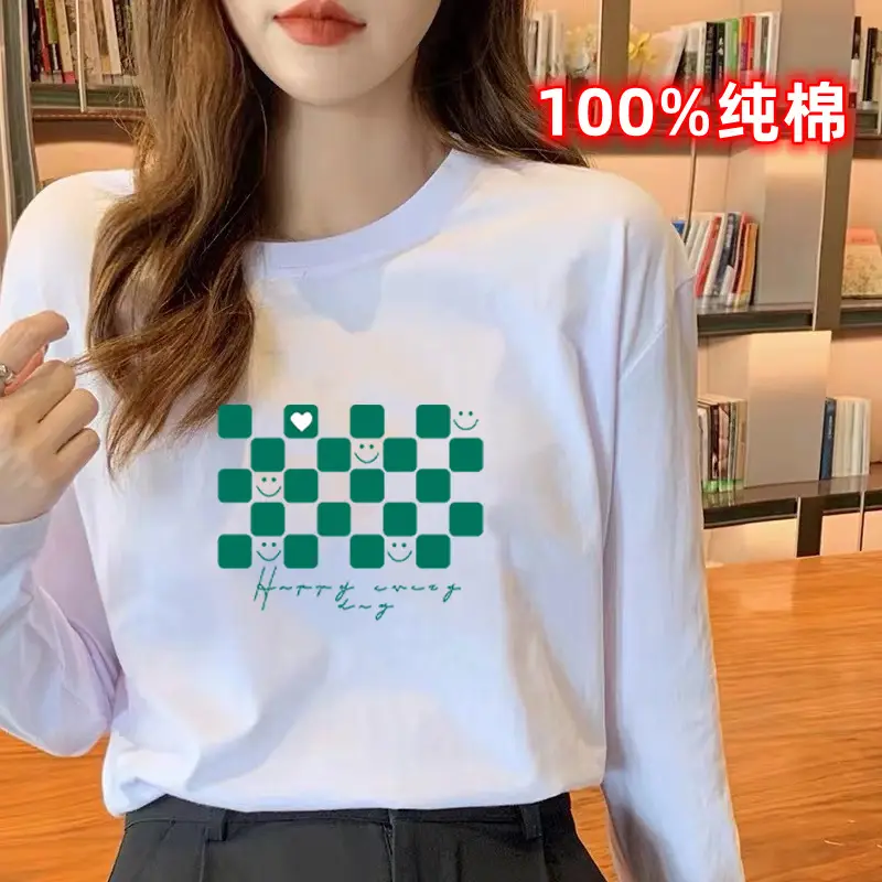 2024 Women Pure Cotton Long Sleeve T-Shirt C Print - Image 12