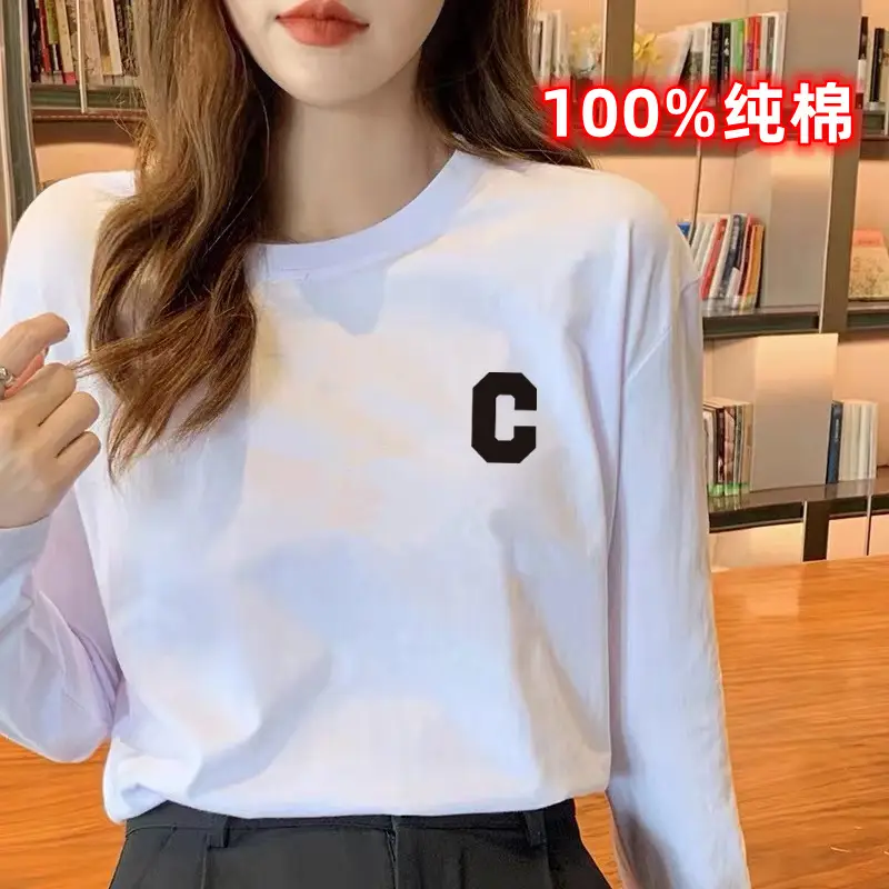 2024 Women Pure Cotton Long Sleeve T-Shirt C Print - Image 20