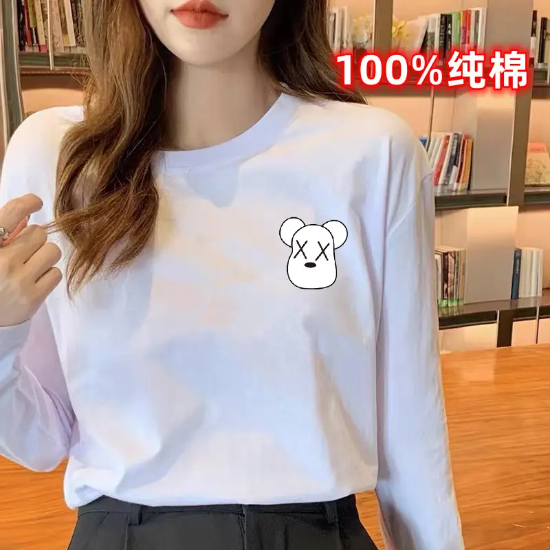 2024 Women Pure Cotton Long Sleeve T-Shirt C Print - Image 28