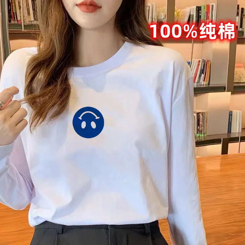 2024 Women Pure Cotton Long Sleeve T-Shirt C Print - Image 31