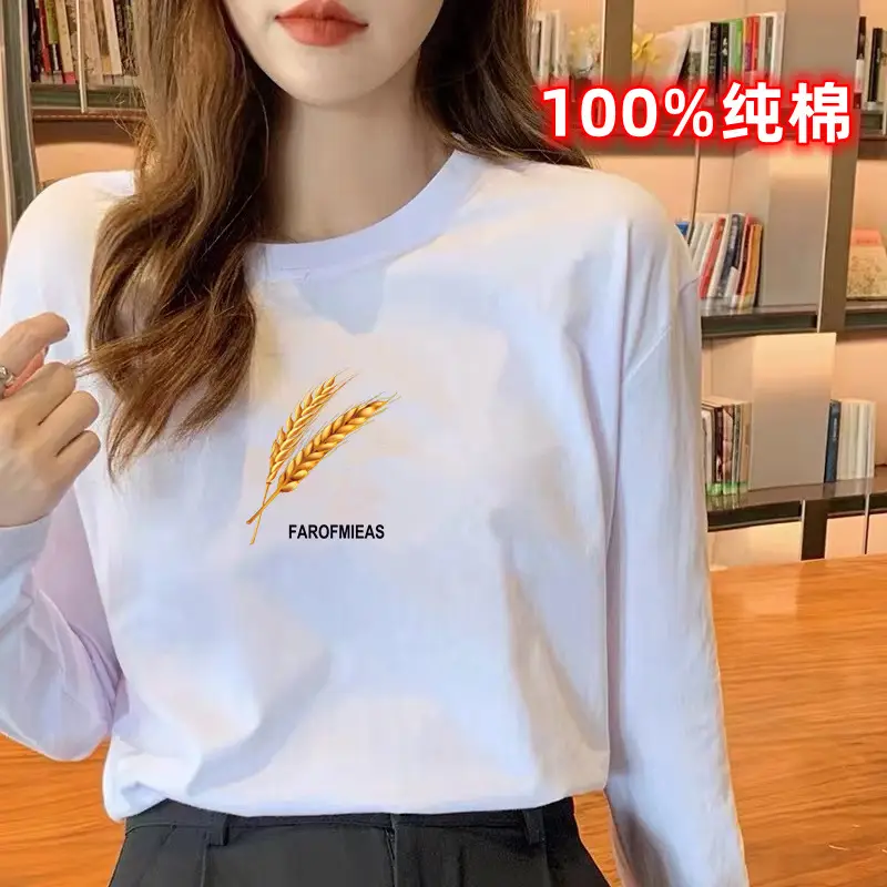 2024 Women Pure Cotton Long Sleeve T-Shirt C Print - Image 5