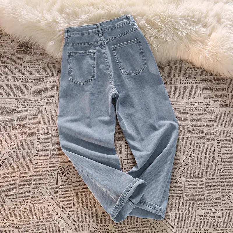 Women Light Blue Denim Jeans Wide Leg Adjustable - Image 4