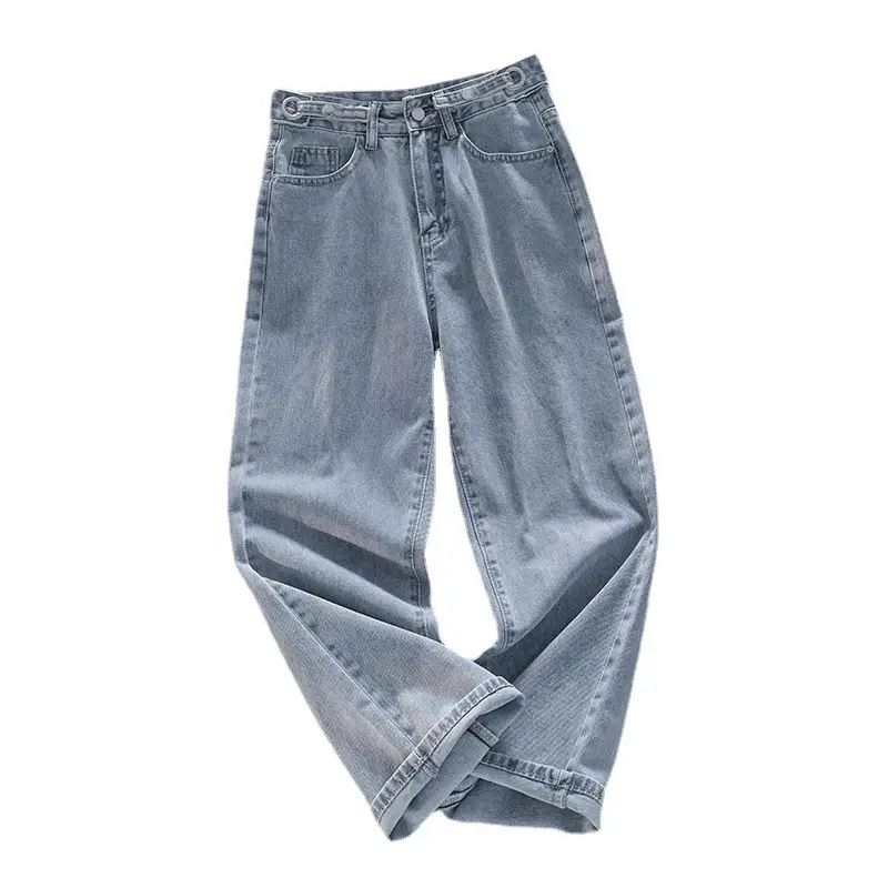 Women Light Blue Denim Jeans Wide Leg Adjustable - Image 7