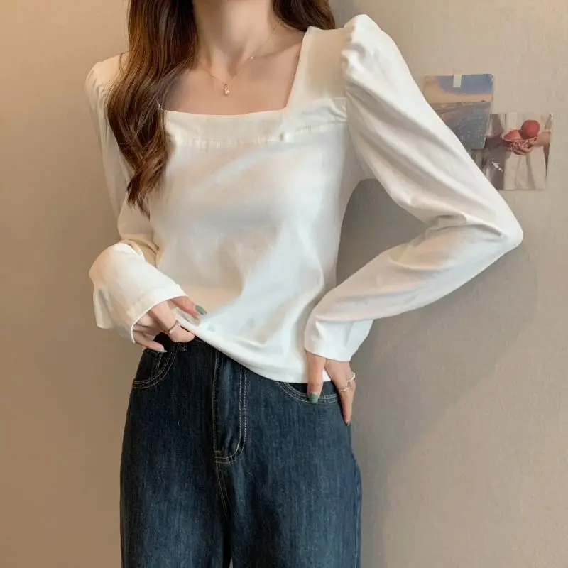 Women French Style Long Sleeve T-Shirt White 2022 - Image 4